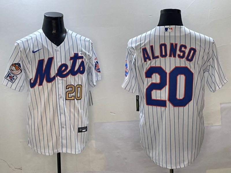 Men New York Mets #20 Alonso White Stripe Game Fashion 2025 Nike MLB Jersey style 5->new york mets->MLB Jersey